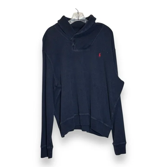 Polo Ralph Lauren Men's Cotton Sweater Navy XL One-Point Logo Shawl Collar - Picture 1 of 5